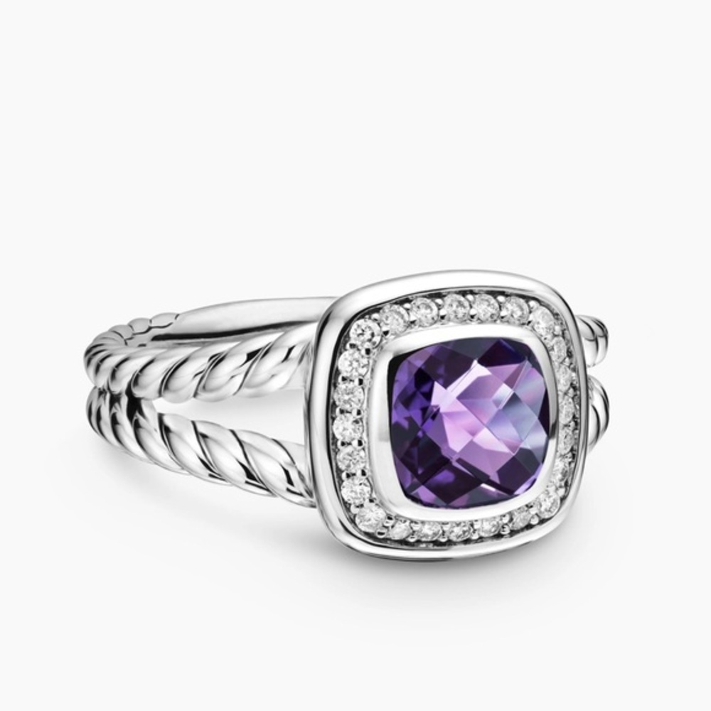 David Yurman Petite Albion Amethyst Diamond Ring Sz 7